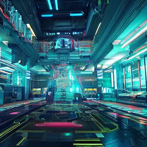 Image similar to “Interior of a Cyberpunk Netrunner Lair , hyper realistic, unreal engine”