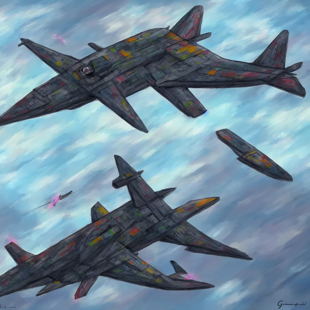 Prompt: combat airplane from the side concept art colorful by gurmukh basin