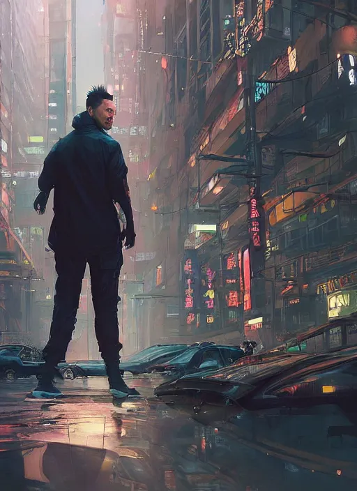 Image similar to a beautiful portrait of elon musk in the streets of cyberpunk city. character design by cory loftis, fenghua zhong, ryohei hase, ismail inceoglu and ruan jia. artstation, volumetric light, detailed, rendered in octane