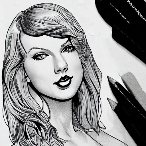 Image similar to Taylor Swift as drawn by Frank Cho, safe for work, fully clothed