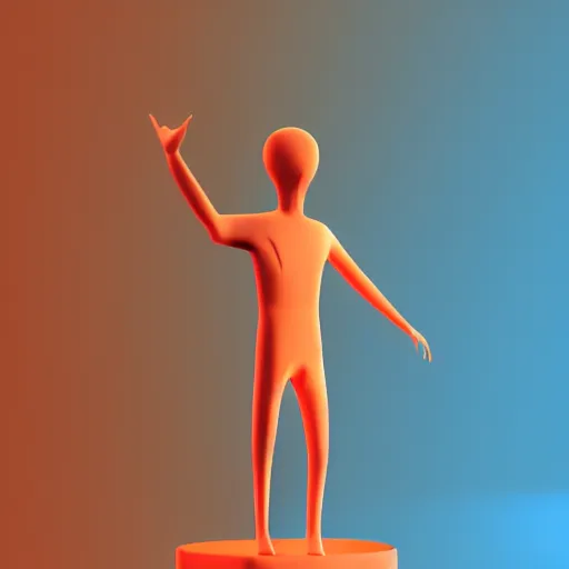 Image similar to 3 d sculpture of a generic person figure, simple shape, minimalist, icon style, high quality, high resolution, cgi, octane, redshift, art station, behance, 3 d art, 3 d render, hdri lighting, studio lighting, blue figure, orange background