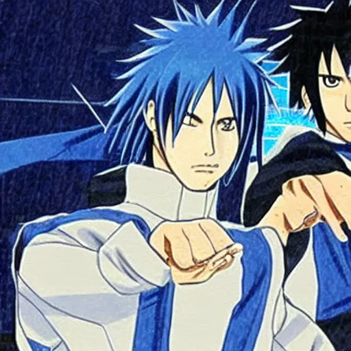 Image similar to Keanu Reeves teaches Sasuke how to chidori illustrated by Kishimoto highly detailed manga panel