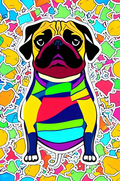 Image similar to Portrait of a pug as big as the world, sticker, colorful, illustration, highly detailed, simple, smooth and clean vector curves, no jagged lines, vector art, smooth