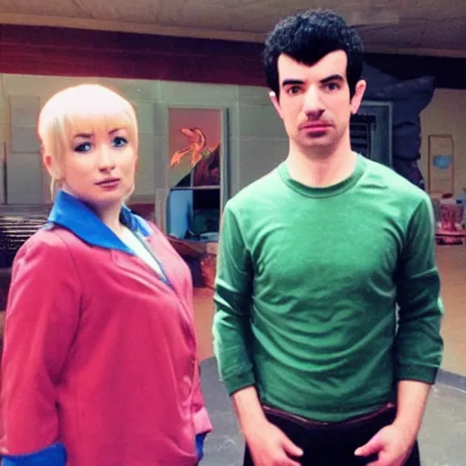 Image similar to “a still of Nathan Fielder as Bulma in Dragon Ball Z”