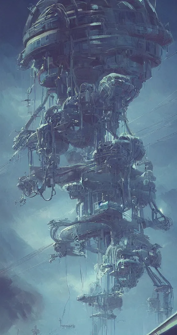 Image similar to complex mechanical starship with long tendrils, lots of hanging cables and wires, messy cords, pouring smoke and oil, sci - fi concept art, by john harris, by simon stalenhag, stunning, award winning