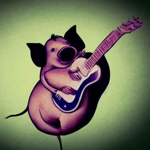 Image similar to The swell pig rat playing guitar while jumping in parachute