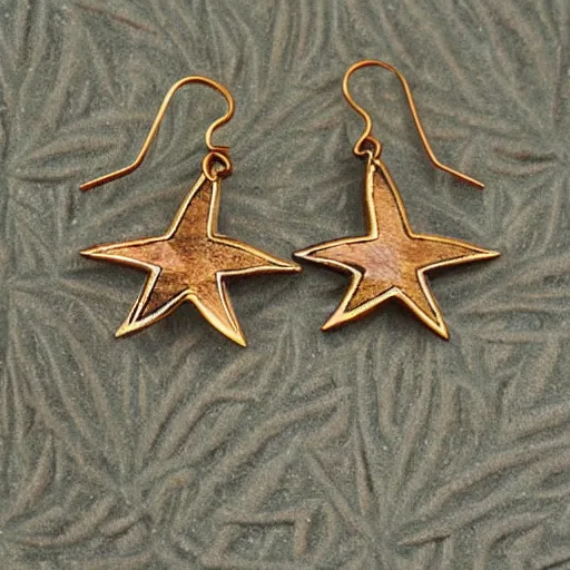 Image similar to bronze star shaped stone embroidered earrings, ultra realistic, clean,