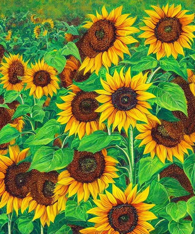 Image similar to sunflower garden, heavenly, sun rays, intricate, colorful, highly detailed, digital painting, smooth, sharp focus, illustration