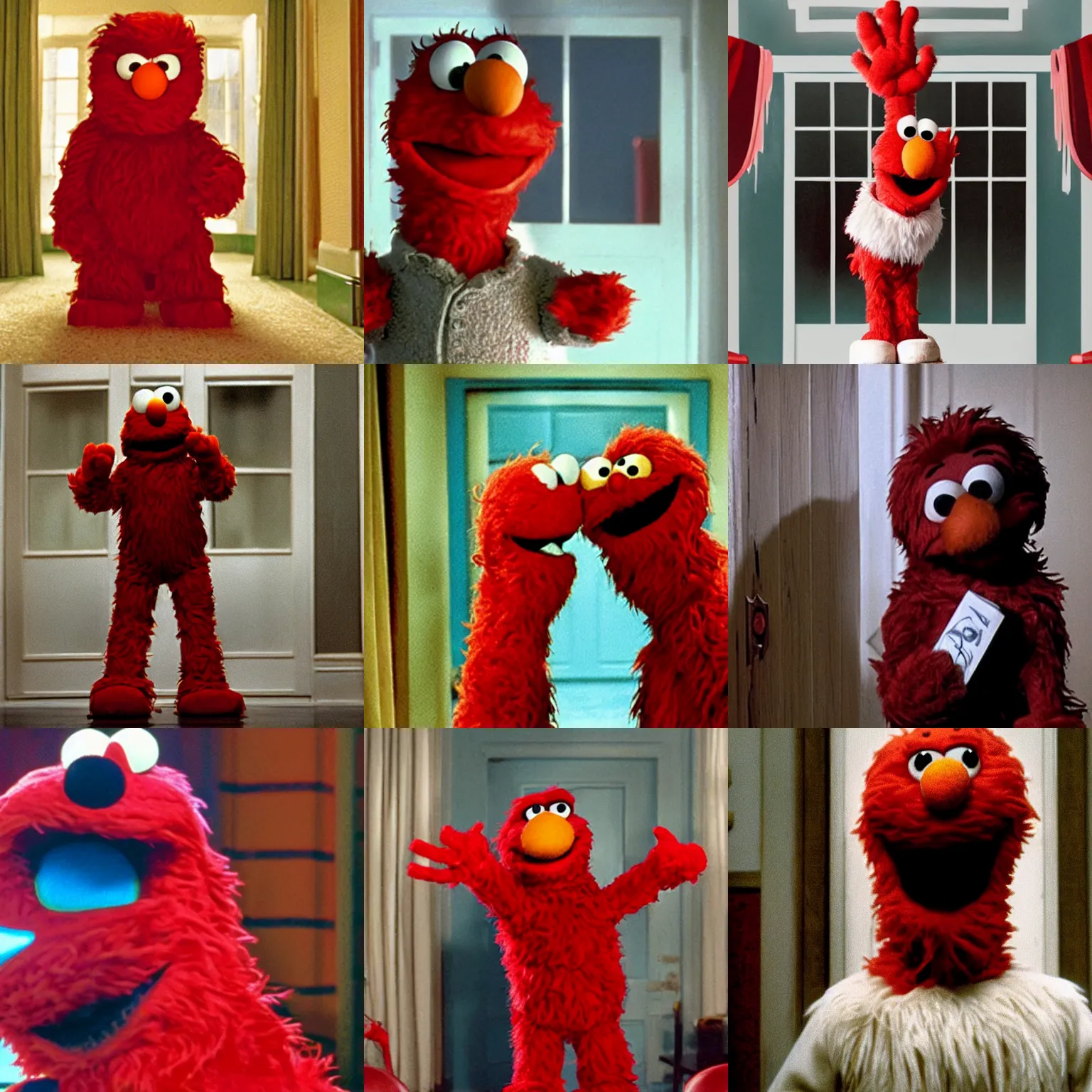 Prompt: elmo in the shining movie, here is jhonny