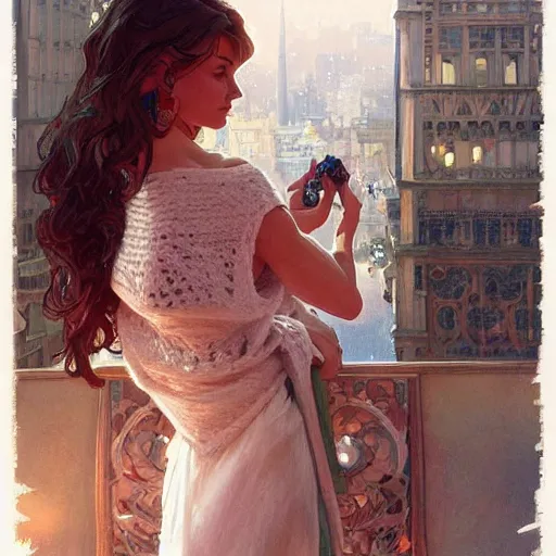 Prompt: Scene from Pretty Woman with crocheting figures. Elegant, intricate, digital painting, artstation, concept art, smooth, sharp focus, illustration, art by artgerm and greg rutkowski and alphonse mucha