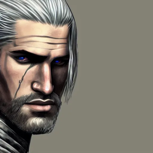 Prompt: portrait of beautiful geralt of rivia, anime screenshot, attack on titan mappa studio artstyle, hyper realistic, pale skin, 4 k, rule of thirds, extreme detail, detailed drawing, trending artstation, hd, fantasy, realistic lighting, sharp focus, backlit