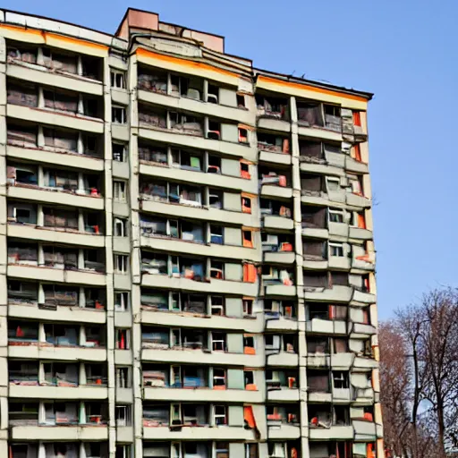 Image similar to side view of a soviet apartment block