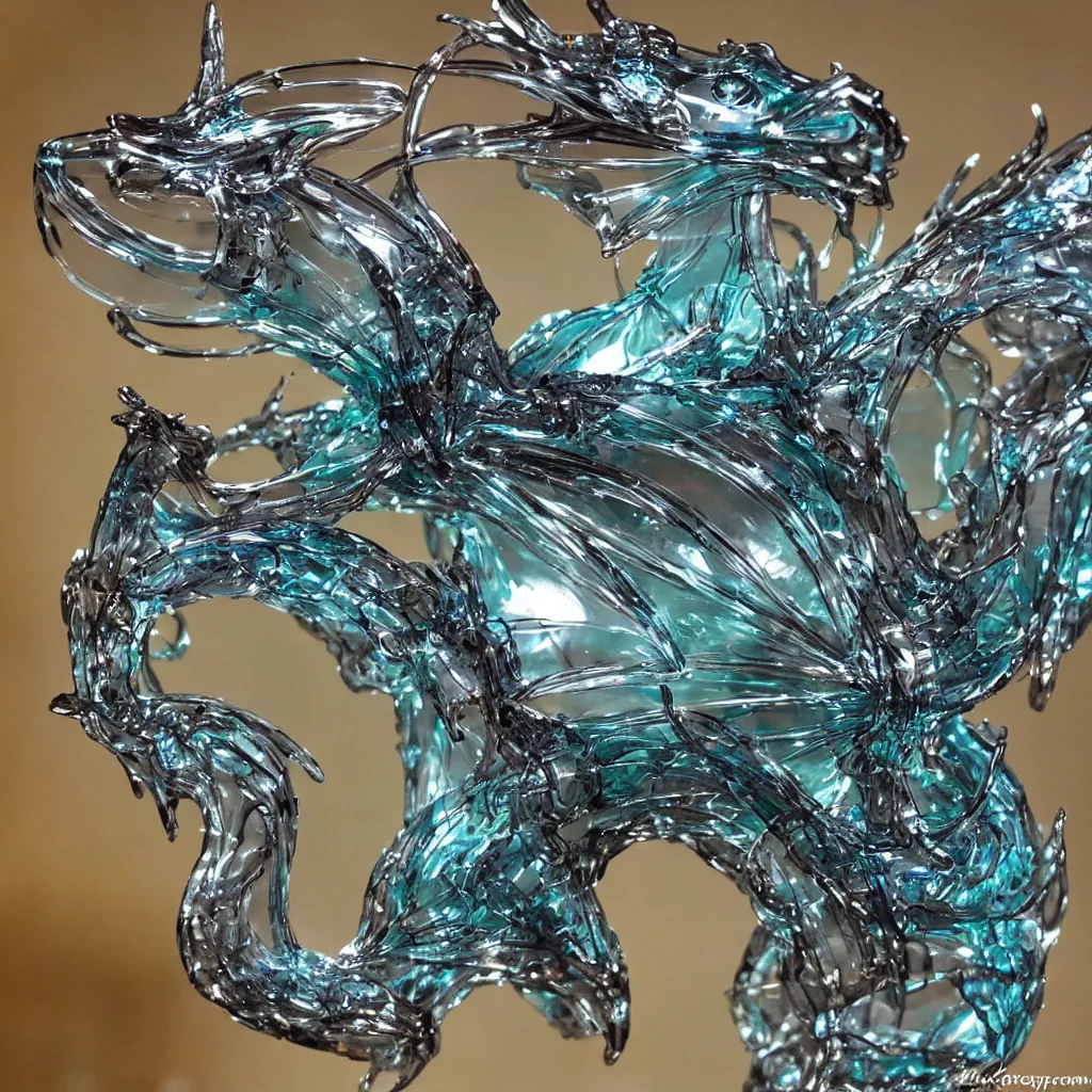 Prompt: a dragon made out of clear glass