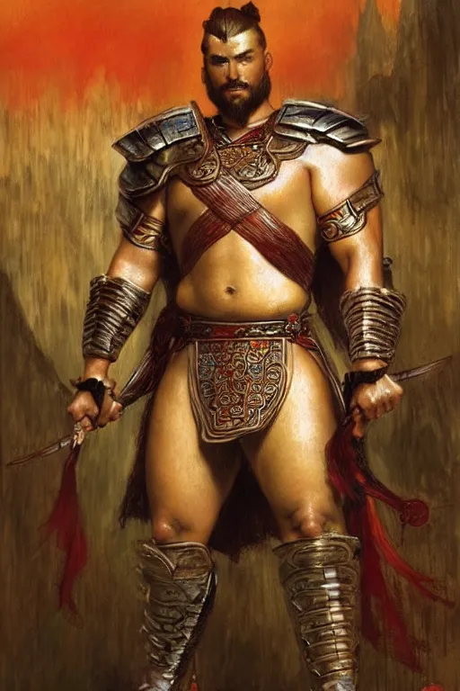 Image similar to attractive beefy male with armor, ancient china, three kingdoms, character design, painting by gaston bussiere, craig mullins, j. c. leyendecker, tom of finland