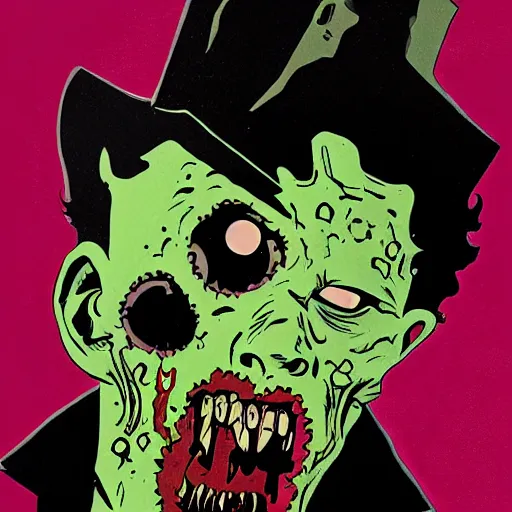 Prompt: zombie elvis, portrait by Mike Mignola, Moebius