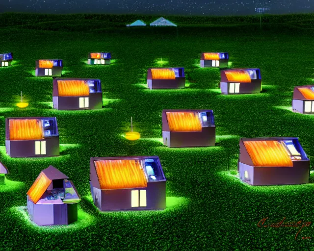 Image similar to connected ecovillage houses with solrarrofs, very big bees flying around - plant goddess high quality photo, microchip, artificial intelligence, bio - mechanical bio - luminescence, black wired cables, neurons, nerve cells, cinematic, rim light, photo - realistic, elegant, high detail, 8 k, masterpiece, high fashion, in the style of man ray