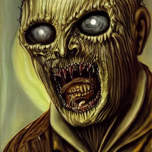 Prompt: a scary painting of creepy pasta man by H. G. Wells and H.R. Giger, fantasy, gruesome, highly detailed