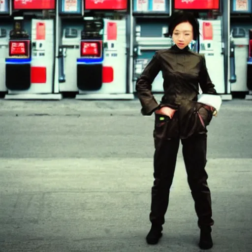 Image similar to a chinese woman at a gas station, 3 dcg, metal gear solid, morrowind, portrait, street photography, by mario testino, davide sorrenti, jemal shabazz