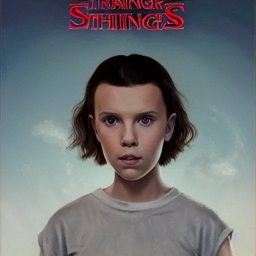 Image similar to Millie Bobby Brown from Stranger Things facing the camera with her hand outstretched with things floating all around her, fullbody, intricate, highly detailed, artstation, concept art, smooth, sharp focus, illustration, art by greg rutkowski and orientalism and bouguereau and Zdzislaw Beksinski, good clear quality, lighting, biology, symmetrical artwork, perfect face, 135 mm, cinematic, hyper realism, high detail, octane render, 8k, chrome accents