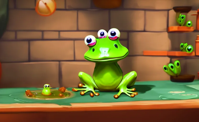 Image similar to ps 4 game about a cute frog chef, unity screenshot,