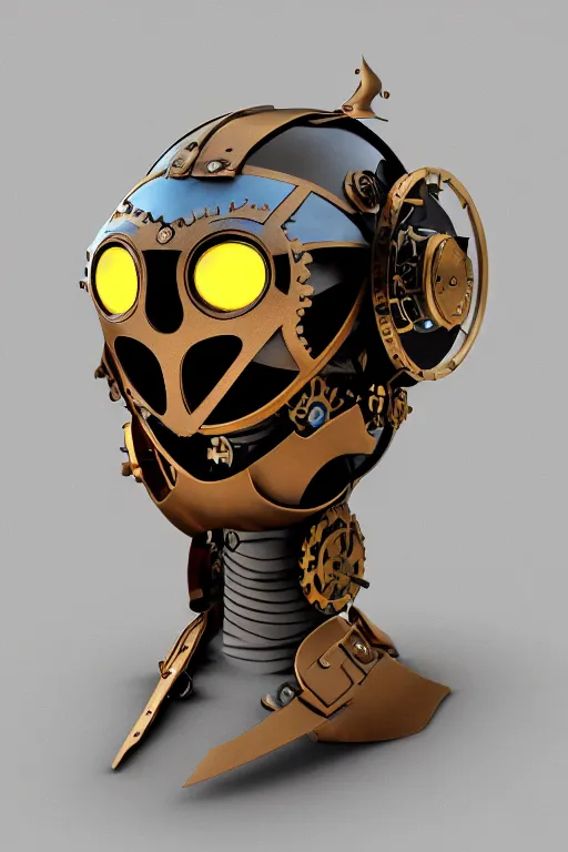 Image similar to steampunk mask minimalist fantasy art robot ninja helmet, global illumination ray tracing hdr fanart arstation by sung choi and eric pfeiffer and gabriel garza and casper konefal radiating a glowing aura