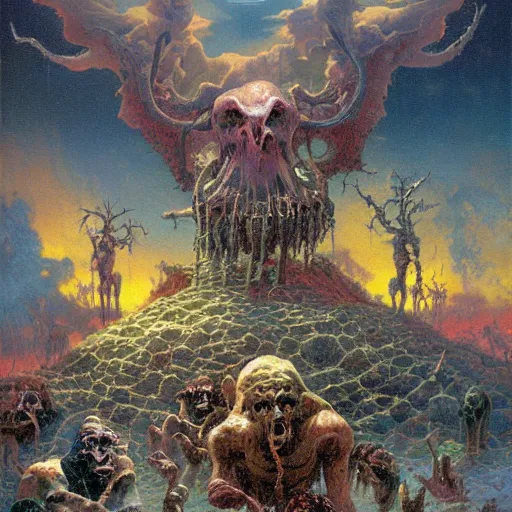 Prompt: a barren hellscape populated by demons, painted by thomas kinkade, wayne douglas barlowe, and john baeder