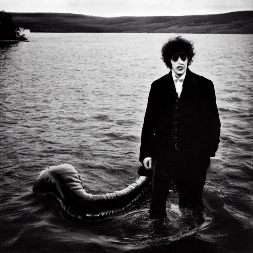 Image similar to loch ness monster with bob dylan's face