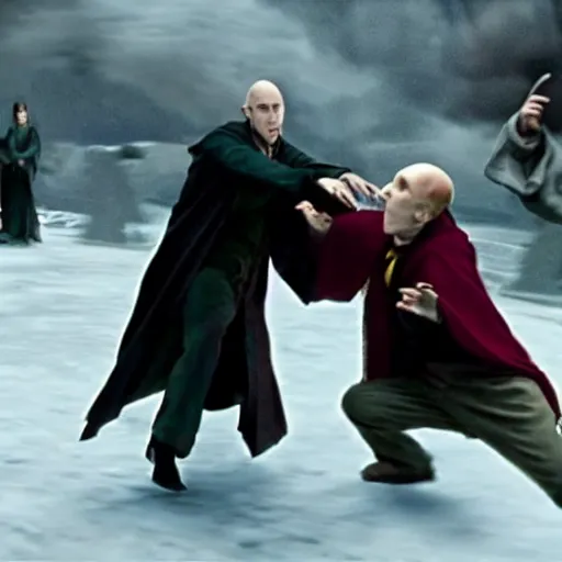 Prompt: harry potter fighting a voldemort 4k epic scene