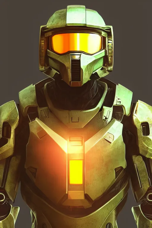 Image similar to robot ninja mask helmet halo master chief radiating a glowing aura global illumination ray tracing hdr fanart arstation by ian pesty and katarzyna da „ bek - chmiel