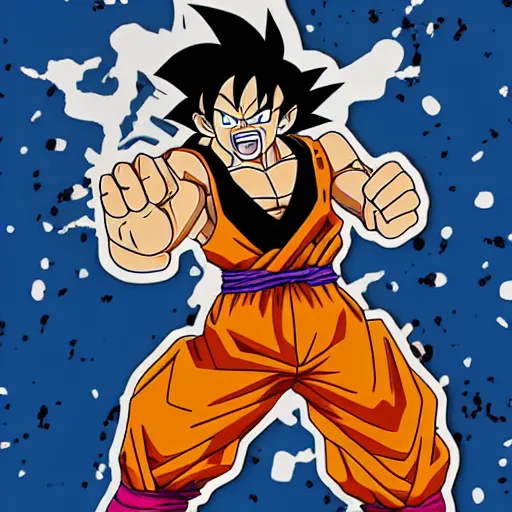 Image similar to die cut sticker, goku one piece style, splatter paint