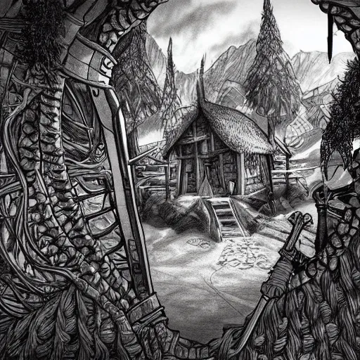 Image similar to highly detailed doodle art of scenes from the witcher fanart, detailed and intricate environment