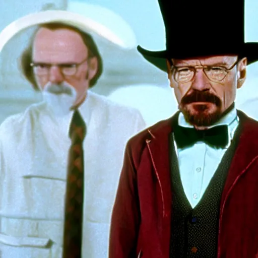 Image similar to A still of Walter White in Willy Wonka