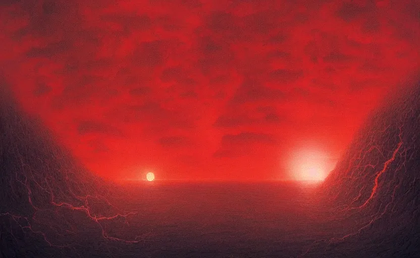 Prompt: an digital art of fire red alert storm that destroys dark souls like new york city with eclipse in style of zdislaw beksinski