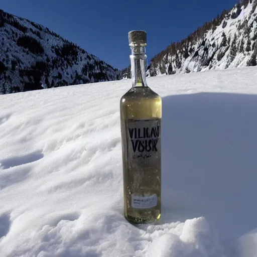 Image similar to vodka bottle buried in snow under an avalanche