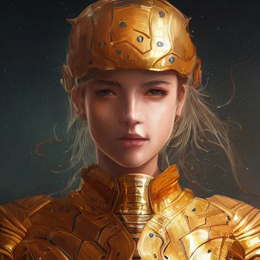 Image similar to portrait knights of Zodiac girl, golden and copper armor, sci-fi, fantasy, intricate, very very beautiful, elegant, highly detailed, digital painting, artstation, concept art, smooth, sharp focus, illustration, art by WLOP and tian zi and artgerm