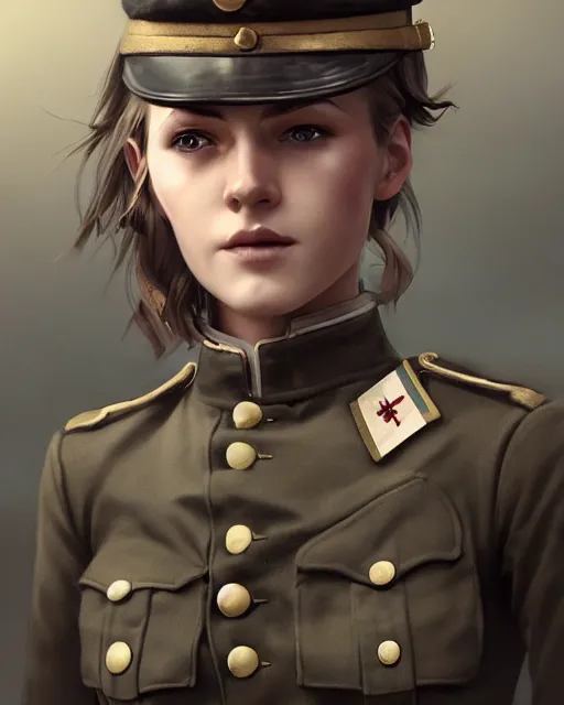 Prompt: beautiful nordic woman wearing world war 1 uniform, beautiful, detailed portrait, cell shaded, 4 k, concept art, by wlop, ilya kuvshinov, artgerm, krenz cushart, greg rutkowski, pixiv. cinematic dramatic atmosphere, sharp focus, volumetric lighting, cinematic lighting, studio quality