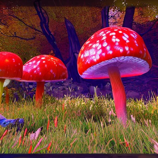 Prompt: unreal engine 5, a game about fly agaric man, psychedelic