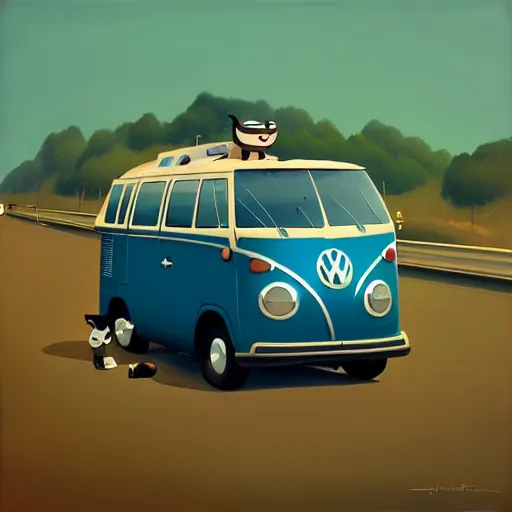 Image similar to goro fujita ilustration a volkswagen on the highway, painting by goro fujita, sharp focus, highly detailed, artstation