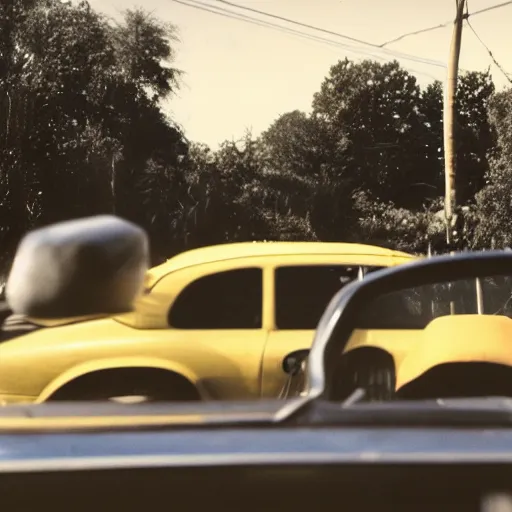 Prompt: movie still of a lone banana on the front seat, cinematic Eastman 5384 film