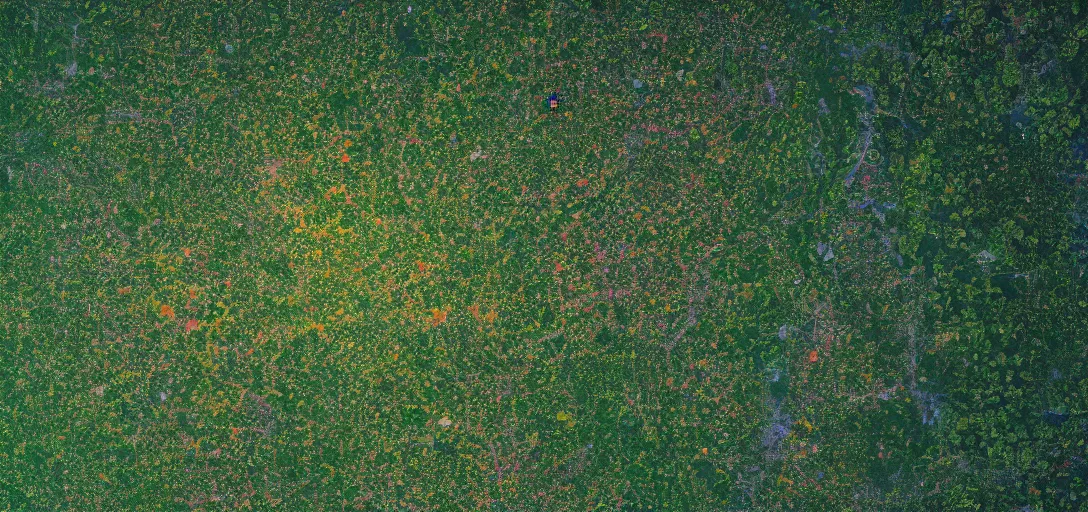 Image similar to nasa photo of the amazon forest made of plastic bags of different colors, in a real space photography, super detailed image, trending on artstation, moody, cinematic, 8 k, volumetric lighting