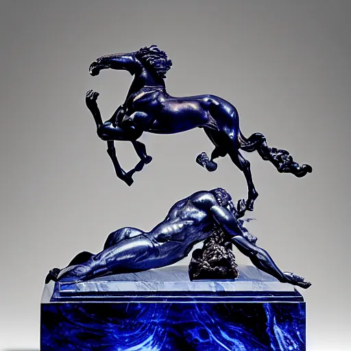 Image similar to a glory scene of a chiron statue sculpted in polished sapphire by Bernini