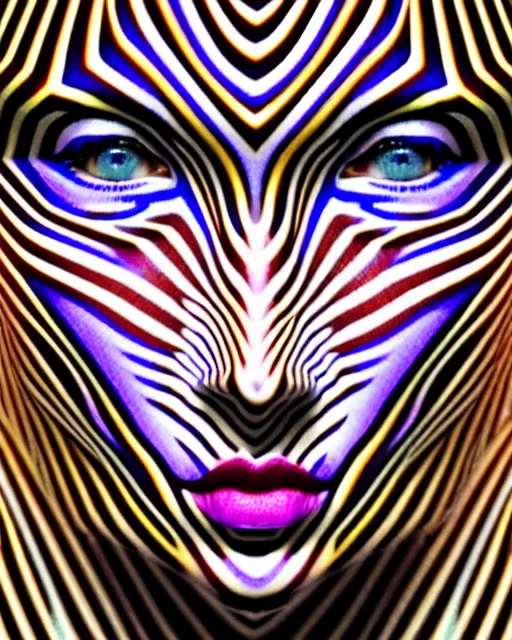 Image similar to a beautiful female face made of illusory motion dazzle camouflage perlin noise optical illusion