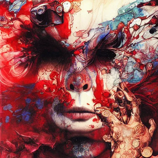 Image similar to UHD God playing Russian roulette, by Ayami Kojima, Amano, Karol Bak, Mark Brooks, tonalism, rich deep colors. Beksinski painting, art by Adrian Ghenie and Gerhard Richter. art by Takato Yamamoto. masterpiece