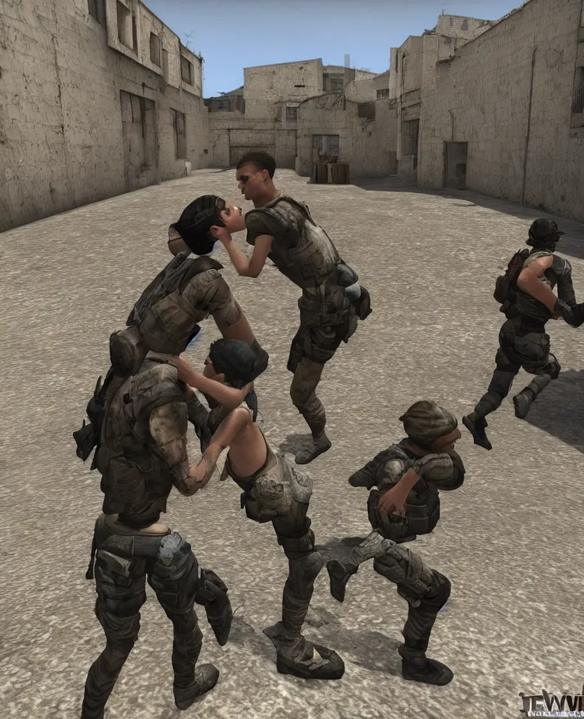 Image similar to girl and boy lovers kissing in counter strike dust 2