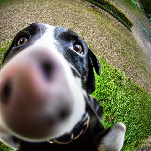 Image similar to fisheye photo of a dog poking its nose at the camera