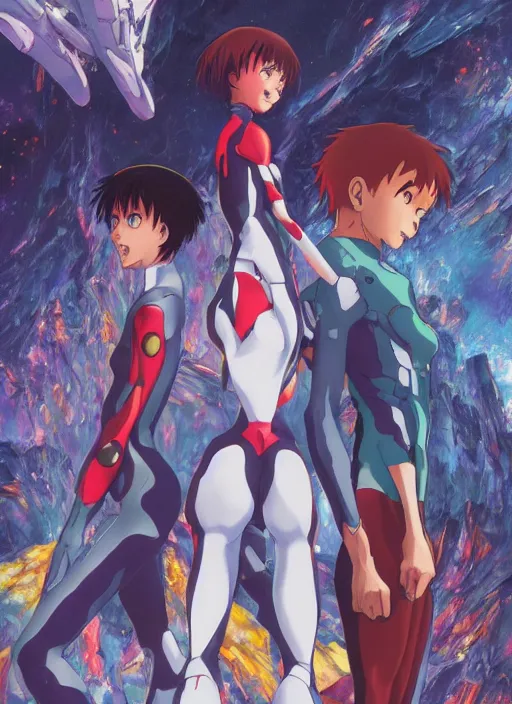 Prompt: first issue of neon genesis evangelion comic book cover art, au naturel, hyper detailed, digital art, trending in artstation, cinematic lighting, studio quality, smooth render, unreal engine 5 rendered, octane rendered, art style by klimt and nixeu and ian sprigger and wlop and krenz cushart
