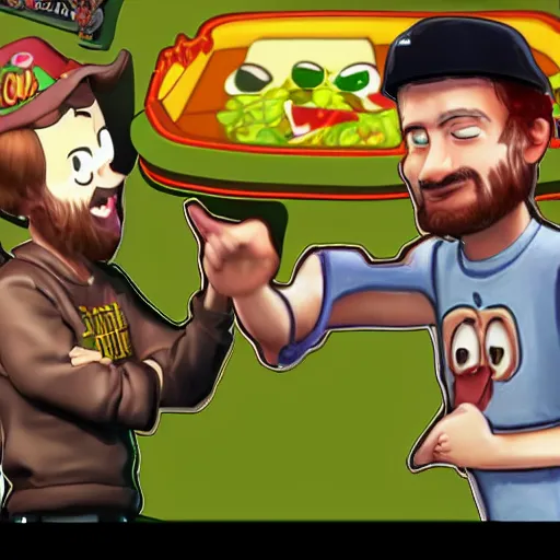vinesauce joel pointing at vinesauce vinny saying Stable Diffusion