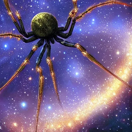 Prompt: a spider spinning galaxies, fantasy art