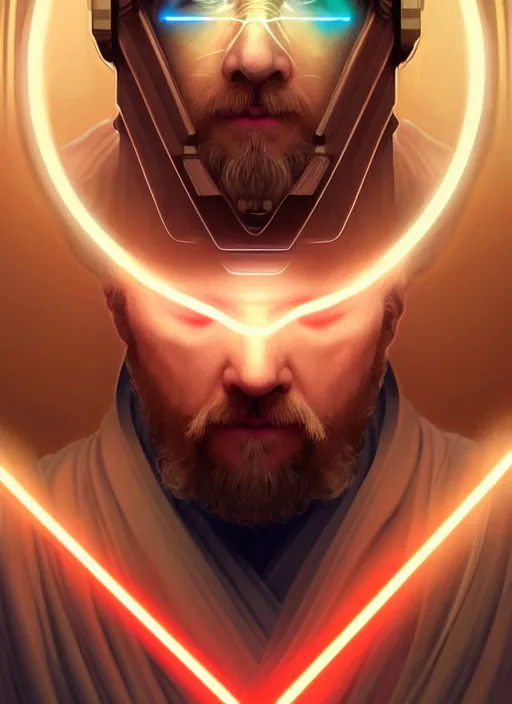 Image similar to symmetry!! portrait of obi - wan kenobi ( look like ( ( albert einstein ) ),, sci - fi, tech wear, glowing lights!! intricate, elegant, highly detailed, digital painting, artstation, concept art, smooth, sharp focus, illustration, art by artgerm and greg rutkowski and alphonse mucha