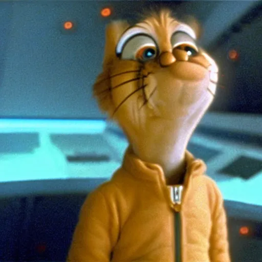 Image similar to A still of Garfield in 2001: A Space Odyssey